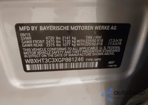 2016 BMW X1 xDrive28I из США, поврежденный, VIN WBXHT3C3XGP881246